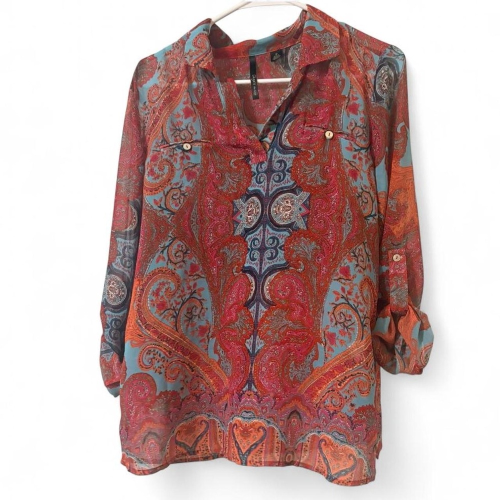 Sky Paisley Blouse - Red and Blue